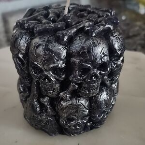 Sculpted Pillar Candle Skulls Black and Silver Candle